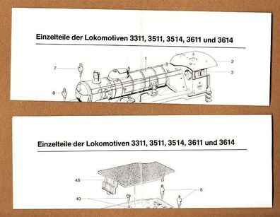 Märklin H0 Teileliste Einzelteilliste Einzelteile 3311 3511 3514 3611 3614 Lok Tend