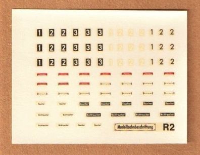 Modellbahnbeschriftung R2 Decals Naßschiebebilder-Satz für Personenwagen Waggons
