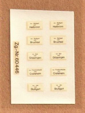 Märklin H0 60446 Decals Zuglaufschilder Schiebebilder-Satz für Personenwagen 4210
