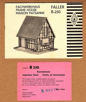 Faller H0 Anleitung Bauanleitung & Kontrollzettel B-250 Fachwerkhaus Siedlungshaus