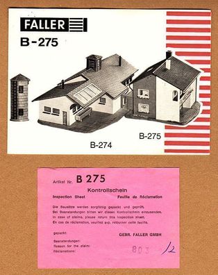 Faller H0 Anleitung Bauanleitung & Kontrollzettel B-275 Bauernhaus Wohnhaus Hof