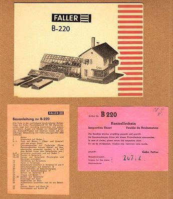 Faller H0 Anleitung Bauanleitung Text & Bild Kontrollzettel B-220 Gärtnerei Erika