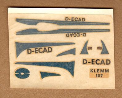 Faller 1:100 Flugzeugmodell Decals für 1107 Sportflugzeug Klemm 107 Naßschiebebilder