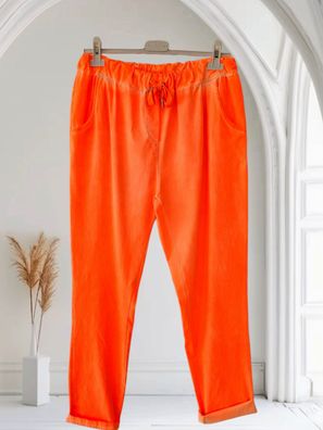 Italy 42 44 46 bequeme Trend Jogpant Jeggins Stretch Hose Lagenlook Neon Orange