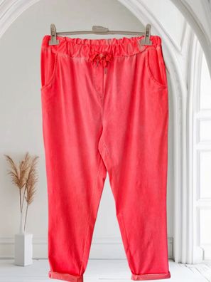 Italy 42 44 46 bequeme Trend Jogpant Jeggins Stretch Hose Lagenlook Neon Rosa