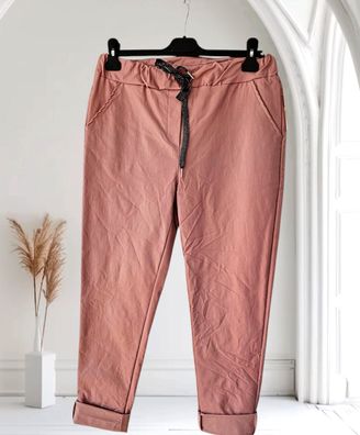 42 44 46 Italy Jogpant Jeggins Hose Lagenlook Kunstleder Crash-Look Altrosa
