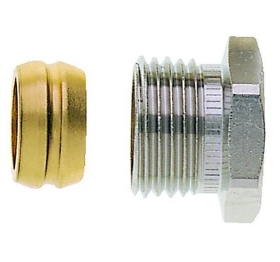 Heimeier Klemmverschraubung vernickelt für Cu- u. Stahlrohr 15 mm und Rp 1/2 IG