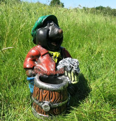 Maulwurf Gartenfigur Gartenzwerg Garten Lustig Figur Deko Bier Biertrinken Fass