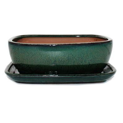 Bonsai-Schale mit Unterteller Gr. 4 - Grün - rechteckig - Modell GB5 - L 26cm - B