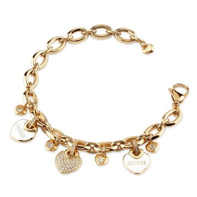 Guess Schmuck Damenarmband Hearts Weiß Goldfarben 20,5 cm JUBB05204JWYGWHS