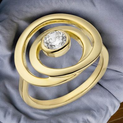 Damen Ring 925 Sterling Silber vergoldet 1 Zirkonia