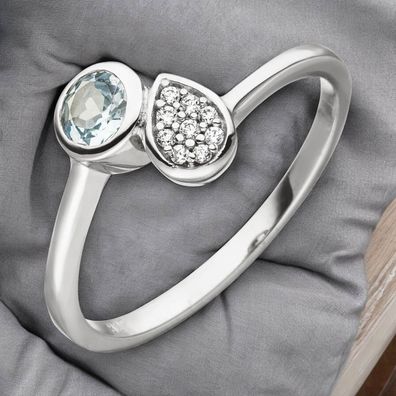 Damen Ring 925 Silber 1 Blautopas hellblau blau 9 Zirkonia