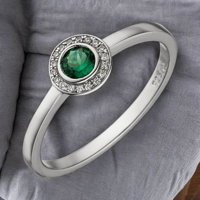 Damen Ring 925 Sterling Silber 19 Zirkonia grün und weiß Silberring