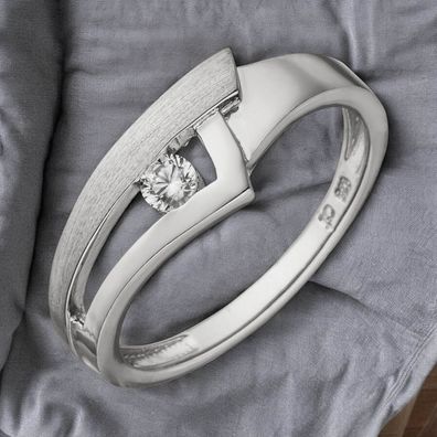 Damen Ring 925 Sterling Silber teil matt 1 Zirkonia Silberring