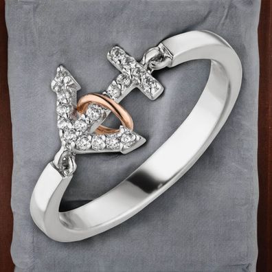 Damen Ring Anker 925 Silber 18 Zirkonia