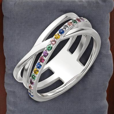 Damen Ring 925 Sterling Silber mit bunten Zirkonia Silberring