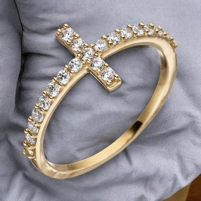 Damen Ring Kreuz 333 Gold Gelbgold 19 Zirkonia Goldring Kreuzring