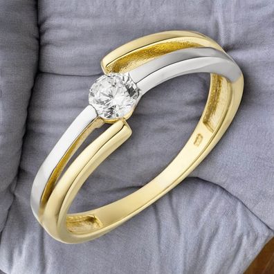 Damen Ring 333 Gold Gelbgold Weißgold bicolor 1 Zirkonia Goldring