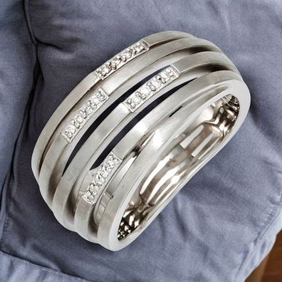 Damen Ring breit 925 Sterling Silber rhodiniert matt 16 Diamanten Brillanten