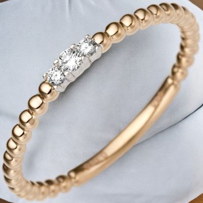 Damen Ring schmal zart 585 Gold Rotgold Weißgold bicolor 3 Diamanten Brillanten