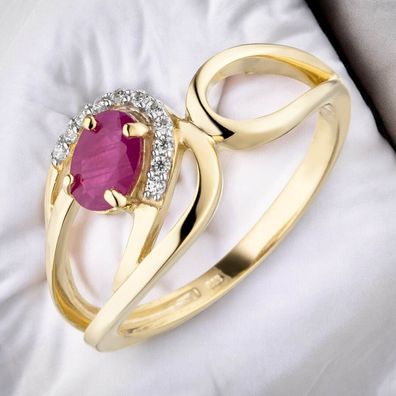 Damen Ring 333 Gold Gelbgold 1 Rubin 11 Zirkonia