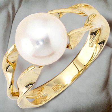 Damen Ring 585 Gold Gelbgold 1 Süßwasser Perle Goldring Perlenring