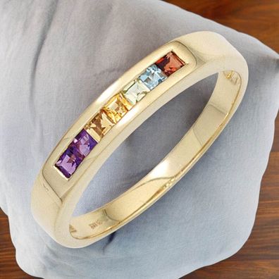 Damen Ring 585 Gelbgold 2 Amethyste 2 Citrine 1 Granat 1 Peridot 1 Blautopas