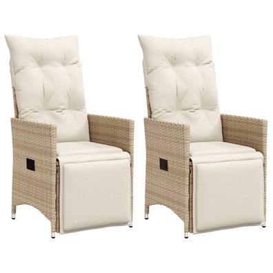 vidaXL Gartensessel mit Kissen 2 Stk. Verstellbar Beige Poly Rattan