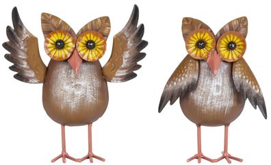 2er Set Eule braun Metall stehend Stehfigur abstrakt 16cm/18,5cm Haus Dekoration