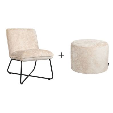 Bronx71 Sessel Sophie und Hocker Juna Chenille Stoff weiß/beige