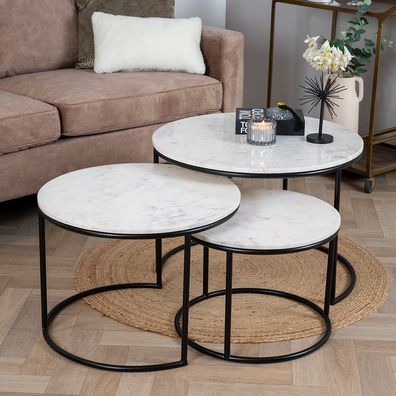Bronx71 Couchtisch Set Bruce Marmor weiß (3er Set)
