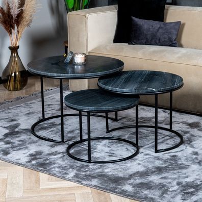 Bronx71 Couchtisch Set Marmor Bruce schwarz (3er Set)