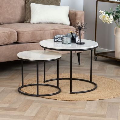 Bronx71 Couchtisch Set Marmor Mia weiß (2er Set)