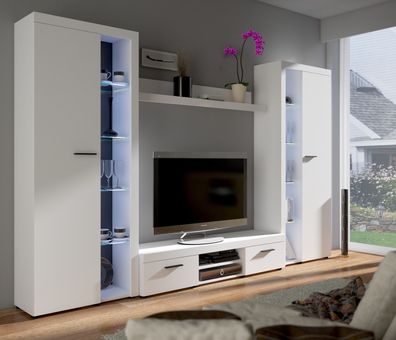 AX LIVING Spacoro XL Wohnwand weiß modern hochwertig 300 cm ohne LED