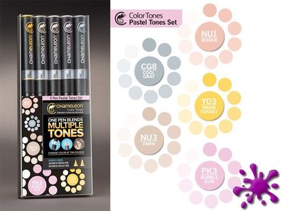 Chameleon Marker Set 5 Pen Pastelltöne + 10 Blatt Markerpapier