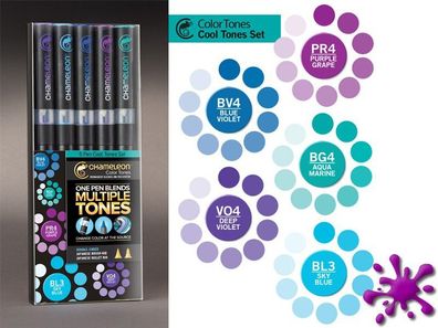 Chameleon Marker Set 5 Pen kalte Farben + 10 Blatt Markerpapier