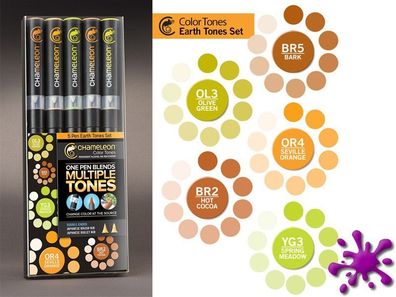 Chameleon Marker Set 5 Pen Erdfarben + 10 Blatt Markerpapier