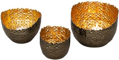 3er Set Dekoschalen versch. Größen grau gold Teelichthalter Tischdeko Deko