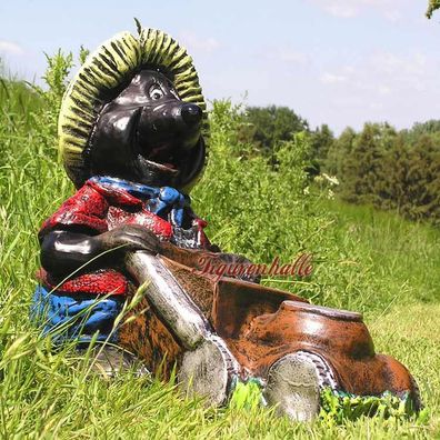 Maulwurf mit Rasenmäher Gärtner Statue Skulptur Deko Gartenfigur Garten lustig