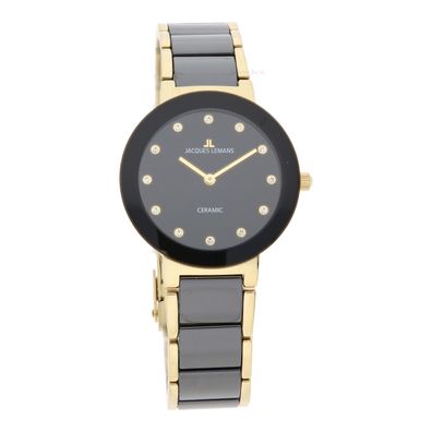 Jacques Lemans Damen Uhr 42-7K Keramik vergoldet mit Swarovski Kristalle