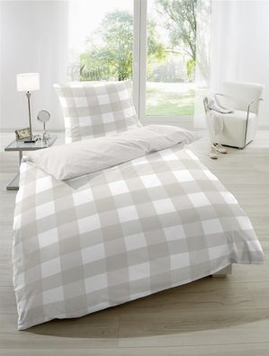Primera Perkal Bettwäsche 240x220 cm Wende Karo weiß sand 13367004-70
