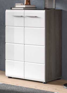 Kommode weiß Hochglanz grau Sideboard modern 2-türig Anrichte 60 x 85 cm Rumba