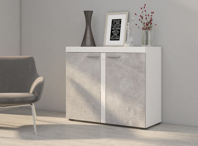 AX LIVING Schmal Kommode Spacoro 2D Eleganz für Ihr Zuhause Weiß/Beton