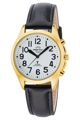 Master Time Sprechende Damen-Funkuhr Goldfarben/Schwarz MTLA-10942-12L