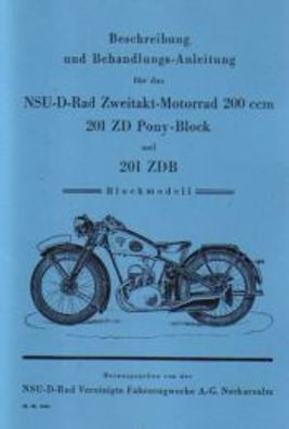 Bedienungsanleitung NSU 201 ZDB, NSU D -RAD Modell 201 ZD Pony Block