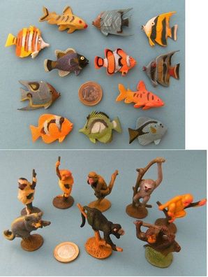 Fische 12erSet 4cm oder Affen 8erSet 5cm Spieltiere Spielzeug Fisch Affe Figuren Tier