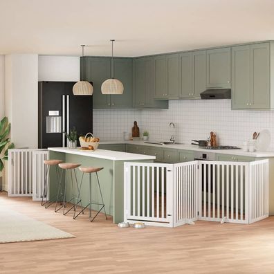 vidaXL 10-tlg. Hundetor mit Tür Faltbar Weiß 800 cm Pappelholz