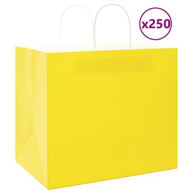 vidaXL Papiertragetaschen 250 Stk. mit Henkeln Gelb 32x22x28 cm