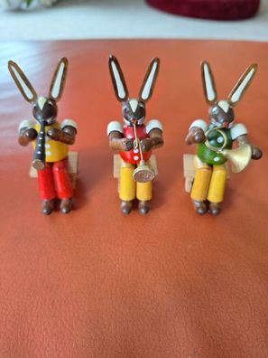 Süsse Osterdeko Hasenorchester 3teilig Holz Erzgebirge