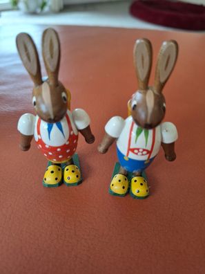 Süsse Osterdeko Hasenpaar mit Kiepe 2teilig Holz Erzgebirge
